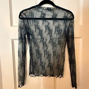 Dark Green Lace Long Sleeve Top